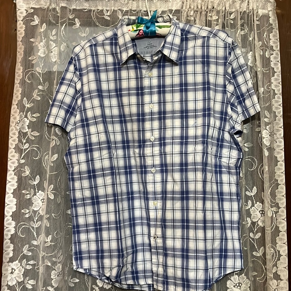 Vintage Nautica plaid button up collared shirt, brand, new like condition